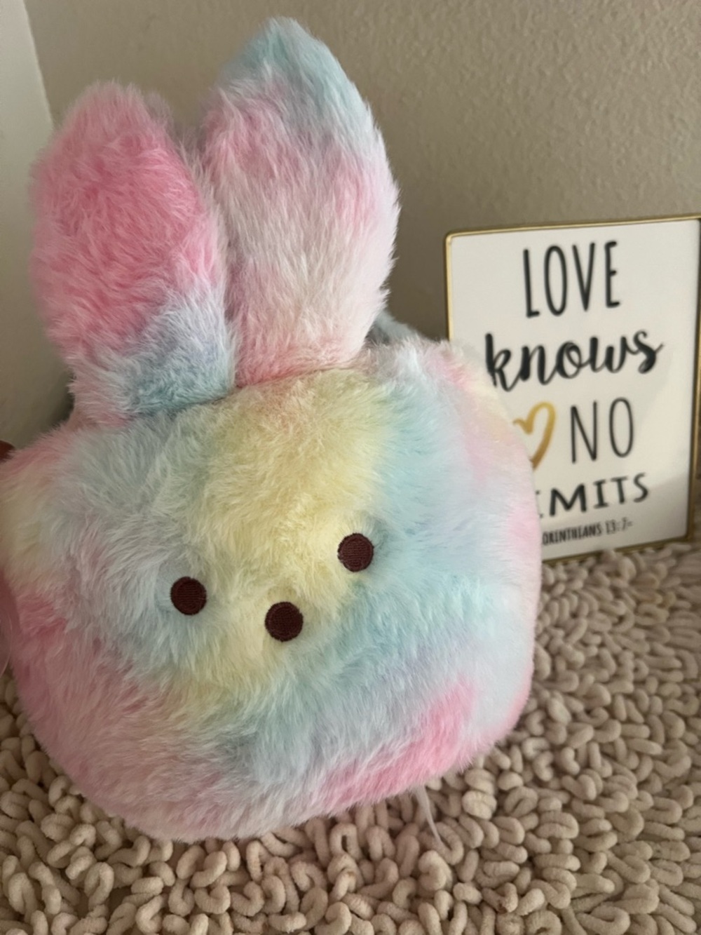 Pastel Rainbow Plush Bunny basket